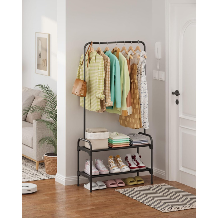 Стійка для одягу з полицею для взуття, чорна, 74 x 30 x 150 см