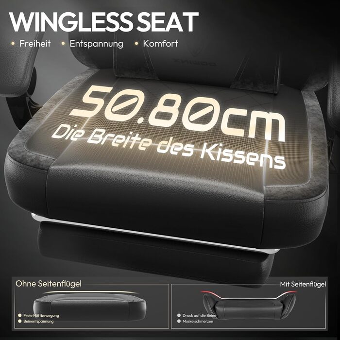 Ігровий крісло Dowinx з PU-шкіри, ергономічний, з підтримкою попереку, для ПК, до 150 кг (чорний)