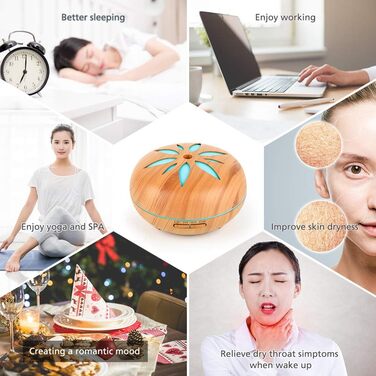 Дифузор ароматерапії GeeRic 550 мл з таймером, ультразвуковий зволожувач повітря, 7 кольорів LED, дерев'яний корпус