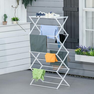 Вертикальна сушарка для білизни HOMCOM складана, 8 ярусів, біла (74 x 35 x 144 см), металева
