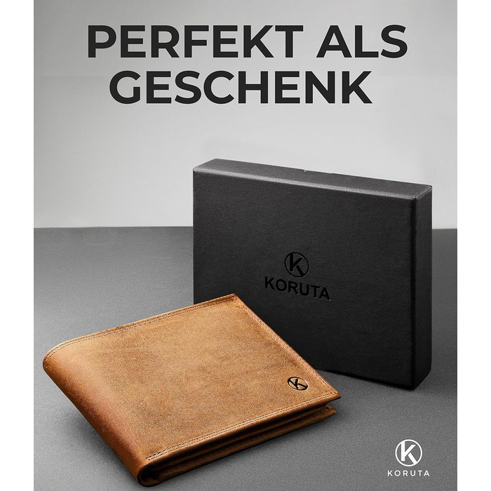 KORUTA® Men's Wallet Brown with RFID Protection Genuine Leather Bifold Wallet Large 13 Compartments Wallet for Men Wallet Leather (Vintage Brown)