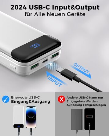 Power Bank Enerwow 27000mAh з PD 30W, USB-C, Digital Display - Зовнішній акумулятор для iPhone 15/14/13/12 Pro Max та інші пристрої