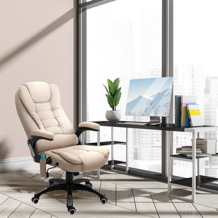 Vinsetto Office Chair with Vibration Massage, Ergonomic Desk Chair with Heating and Recline Function, Adjustable Height Executive Chair with Remote Control, Side Pocket, Linen-Look, Brown | Aosom