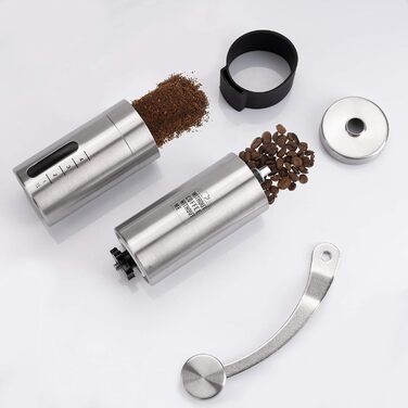 NOUTEN® Преміум ручна кавомолка з керамічним жорном - компактна кавомолка з сумкою та кріпленням для подорожей, плавне регулювання помелу
