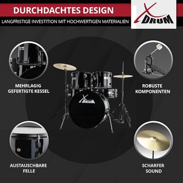 XDrum Rookie – барабанний комплект (барабани 20' BD, 10', 12', 14' TT, 14' SD, тарелки 14' Hi-Hat, 16' Crash-Ride, шкільний курс та комплект демпферів)