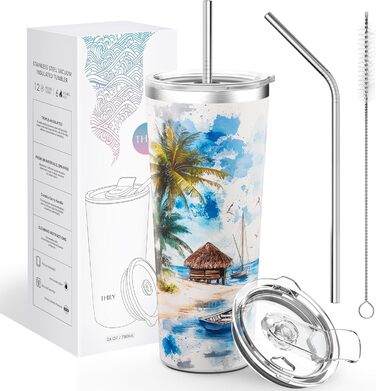 Термос THILY 780 мл з нержавіючої сталі, подвійний ізоляційний шар, з кришкою, захищеною від бризок, для гарячих та холодних напоїв, 2 шт. (Золотий мармур + Синій мармур)