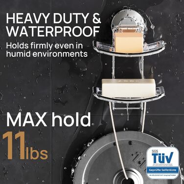 Хромована мильниця з піддоном для води, настінна, без свердління, для ванної кімнати та кухні (5 кг)