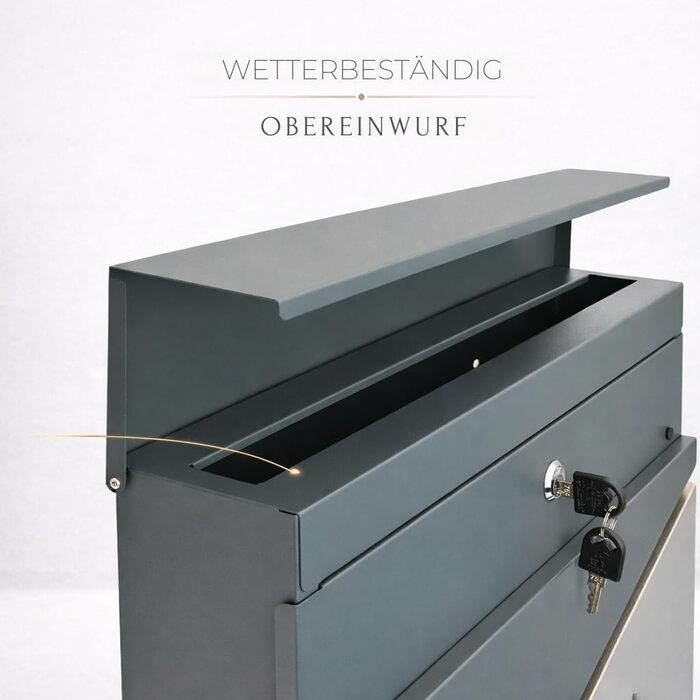 Поштовий ящик Verda з газетницею, нержавіюча сталь, антрацит, 2 ключі - дизайнерський настінний поштовий ящик з прихованим замком