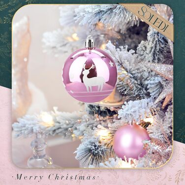 Набір ялинкових прикрас SOLEDI® 128шт. Преміум якість: рожеві та білі пластикові кулі з зіркою та верхівкою. Міцний та безпечний набір прикрас з петельками. Яскраві ялинкові кулі, багаторазовий декор для Різдва.