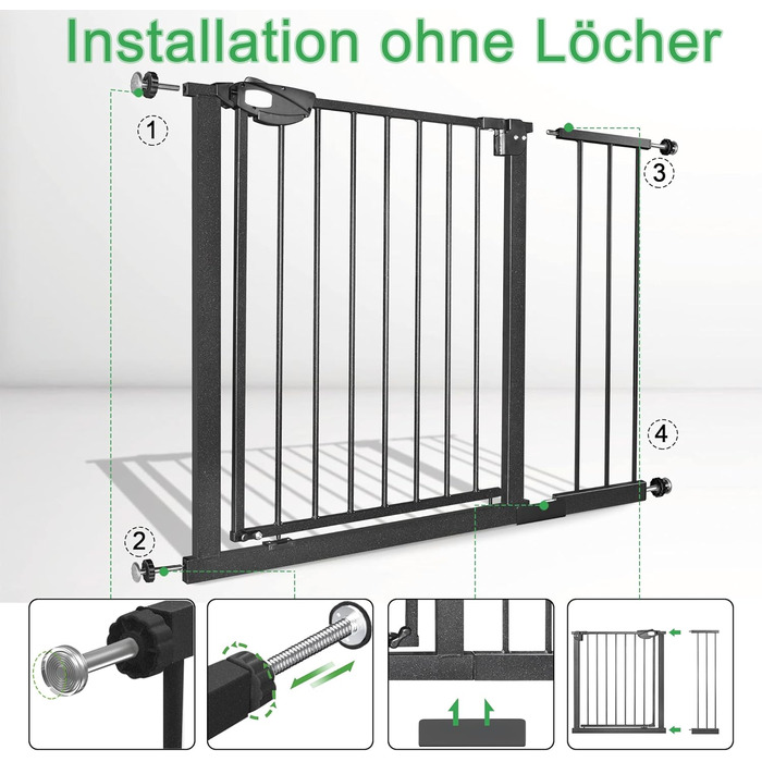 Захист для воріт/сходищ для дітей без свердління, 75-85 см, автоматичне закриття, металеве огорожа (чорний, 105-115 см)