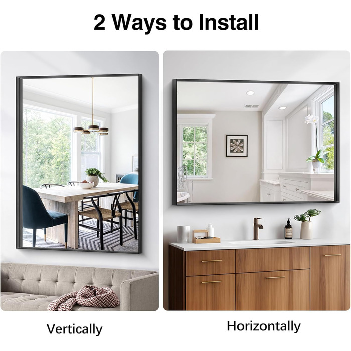 Дзеркало настінне прямокутне без рами 75x75 см для ванної, спальні, вітальні. Чорний колір, вертикальна/горизонтальна орієнтація