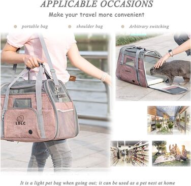 Трансформер-переноска для котів та собак з підкладкою з флісу та сіткою, велика місткість, з плечовим ременем (рожевий)