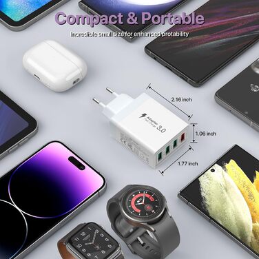 Зарядний пристрій USB-C 65W з кабелем, GaN 4-портовий швидкий заряд для MacBook, iPad, iPhone 15/16 Pro Max, Galaxy S23/S24 (2м USB-C - USB-C, білий)