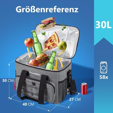 Cooler Bag - Large Foldable for On-the-Go, Insulated Bag/Thermos Bag/Cooler Bag for Food & Drinks, Portable Cooler Box for Camping, Beach, BBQ, Grilling, Picnic, Hiking, Shopping, Grey (30L)