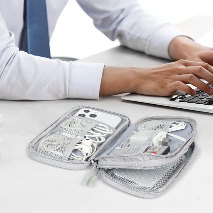 Органайзер для кабелів Simpolor: сірий кейс для зберігання кабелів, USB-накопичувачів, power bank та аксесуарів