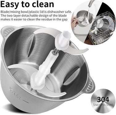 Електричний подрібнювач 600W з чашею з нержавіючої сталі 2L, 2 швидкості, 4 леза для овочів та часнику