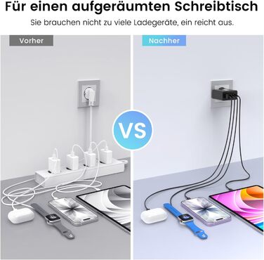 Мережевий зарядний пристрій USB C, 2 шт. 80W, 4 порти USB, швидка зарядка, адаптер для смартфонів, iPad, навушників, чорний