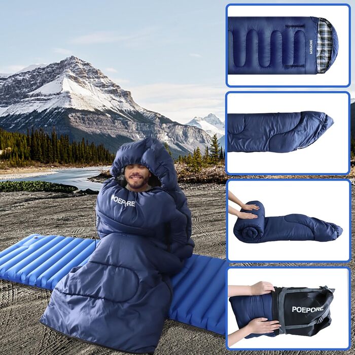 Спальний мішок POEPORE Outdoor 3-4 сезони, фланель, 230x90 см, для дорослих