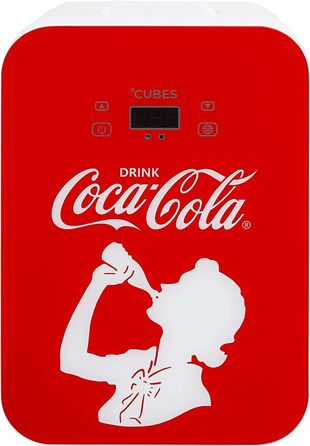 Coca-Cola Mini Fridge 9.3L - Compact 12V/220V Mini Cooler with Glass Print & LCD Touch Display for Car & Home Use - Quiet & Efficient