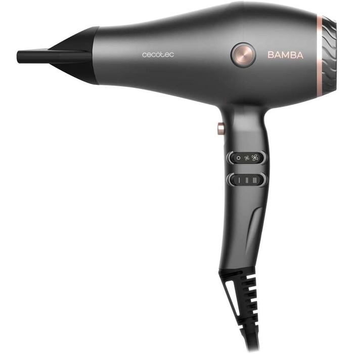 Фен Cecotec Bamba IoniCare Harmony, 2600W, регулювання температури та швидкості, технологія HairCare, іони, 1.8м, 2 насадки, холодний струмінь, сірий