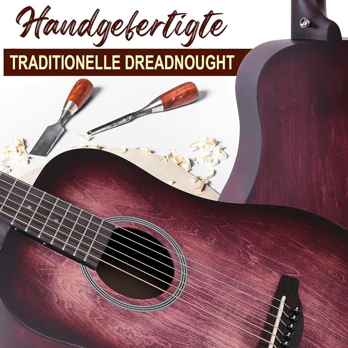 Акустична гітара Pyle – Класична гітара з датчиком, для початківців, дітей та дорослих, розмір 1/2, з тюнером та комплектом Crimson Burst Matt