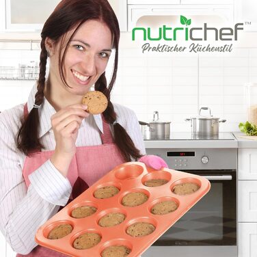 Набір для випічки Nutrichef 10 предметів з антипригарним покриттям. Включає: форма для кексів, форма для тортів, дека для піци, форма для мафінів, форма для хліба та інше. Можна мити в посудомийній машині, складається. Чорний (мідний)