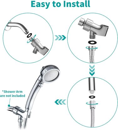MIAOHUI Modern Handheld Showerhead with On/Off Switch, High-Pressure Showerhead with Handheld, 3 Spray Settings, Detachable Showerhead with Hose, Adjustable Shower Holder (Brushed Nickel) (Chrome)