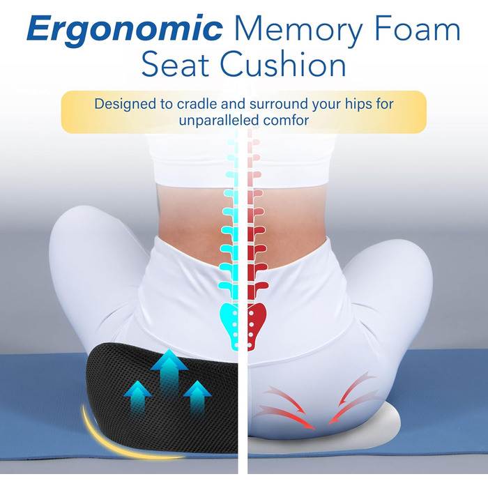 Подушка для сидіння в авто з Memory Foam для полегшення болю в попереку, велика, для водіїв невеликого зросту, комфортне водіння - для авто, офісу (чорна)