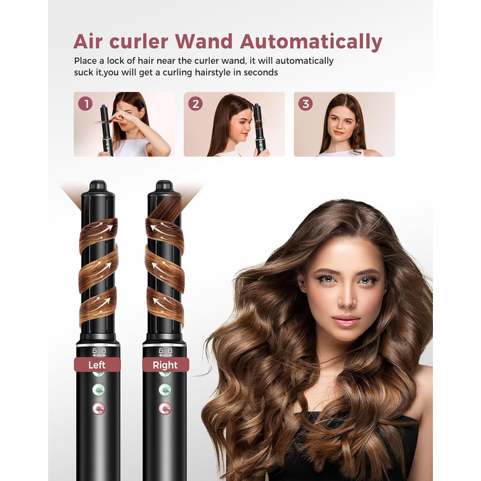 Airstyler 5 в 1: Фен-щітка з іонізацією, 5 насадок, 20 м/с, 110 000 об/хв, легкий (340г), чорний