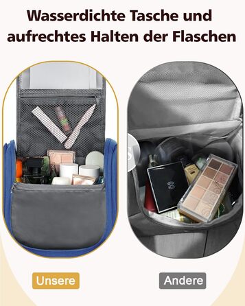 Чоловіча та жіноча косметичка для подорожей, водонепроникна, з гачком для підвішування, компактна, органайзер для косметики (Блакитна)