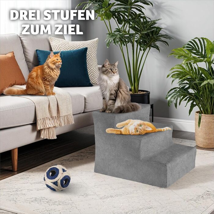 Сходинка для тварин tectake®: для собак та котів, зручний доступ до софи, ліжка, авто. Миючий чохол, плоскі сходинки, сірий колір, 37 x 45 x 34,5 см