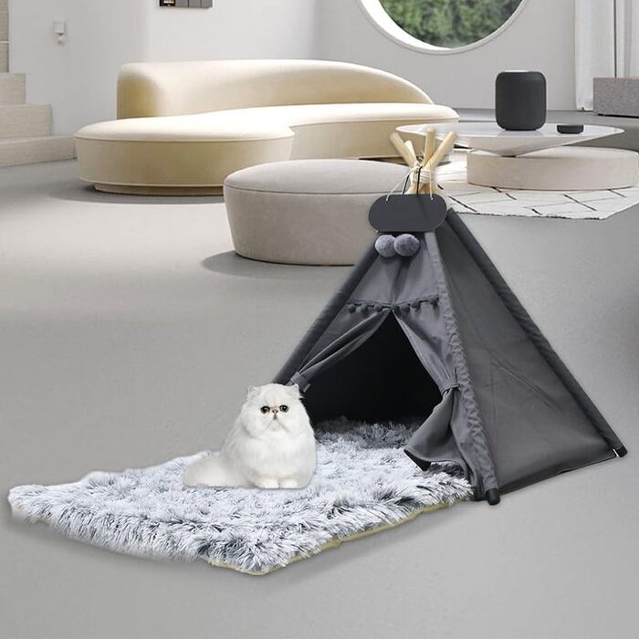 Зручне собаче намет Tipi з плюшевим матрацом, 50x50x60 см, темно-сірий