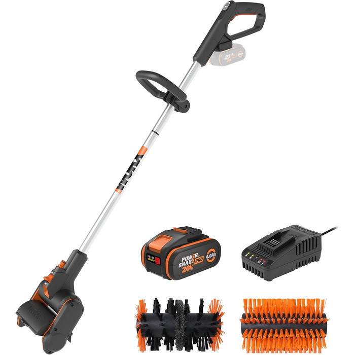 WORX WG441E.9 20V Cordless Multi-Brush - multifunctional surface brush for cleaning stone & wood surfaces & removing weeds - integrated water connection - PowerShare compatible - without battery & charger (includes 4Ah battery & charger)