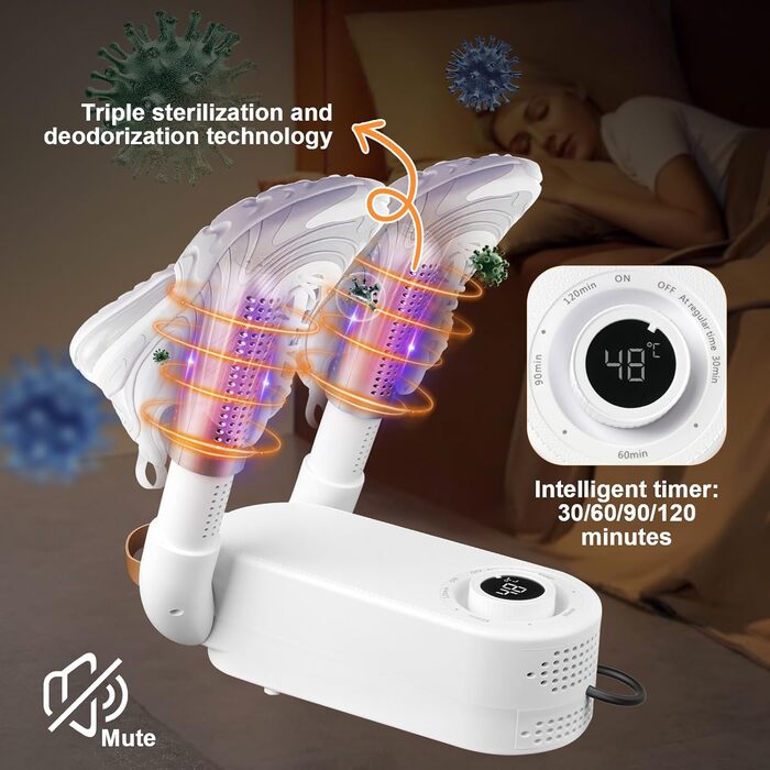 Електричний сушильник для взуття та рукавичок з таймером, 4 тримачі, складаний дизайн