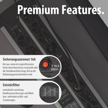 Бренненштуль Premium-Protect-Line Розподільний блок живлення для геймерів 14-портовий з 2 вимикачами та захистом від перенапруги (з кабелем 3м та 2-портовим USB 3,10A, Made in Germany) срібний / чорний 14-портовий 2x 3,1A Single