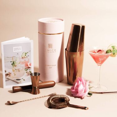Cocktail Shaker Set - Stainless Steel Shaker in Boston Style | Rich Accessories for Easiest Handling | Bonus Recipe Book, Elegant Gift Box & Storage Bag (Pink)