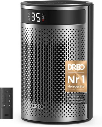Електричний обігрівач DREO Keramik Heater 416, 1500W: керамічний, для спальні, з захистом від перегріву та перекидання, термостат, дитячий замок, енергозбереження, тихий, таймер 12 годин, кілька режимів, чорний