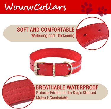 Відбиваючий повідок для собак, регульований, м'який, для малих, середніх та великих собак (довжина 46-56 см), червоний, розмір M