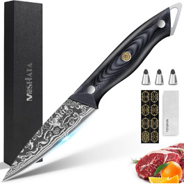 Ніж кухарський MOSFiATA Дамаск 8 дюймів - Японський ніж з дамаської сталі, з чохлом, захистом для пальців та подарунковою упаковкою (Чорний)