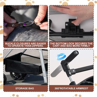 Візок для собак Siairo 3-в-1, сірий. Будка для собак середніх порід до 20 кг, переноска, автокрісло, відділення для їжі