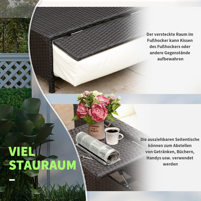 Крісло-софа Outsunny з ротангу Polyrattan, 2-місні, з подушками та пуфом, коричневого кольору, ідеально підходить для саду та тераси