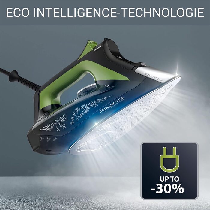 Праска Rowenta Eco Intelligence з постійною подачею пари, 2500 Вт, 45 г/хв, 180 г/хв, підошва Laser, чорний/зелений, DW6330