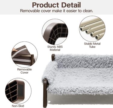 MEWOOFUN Dog Sofa Dog Bed Elevated No Dogs - Dog Beds for No and medium-sized dogs with Non-Slip Bottom, Breathable Woven Bed with Removable, Cat Sofa 61 x 53 x 28 cm, (XL, Grey)