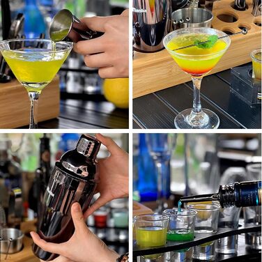 Stainless Steel Cocktail Mix Set - 14 Piece Bartender Kit with Bamboo Stand - 750ml Cocktail Shaker Set - Perfect Gift