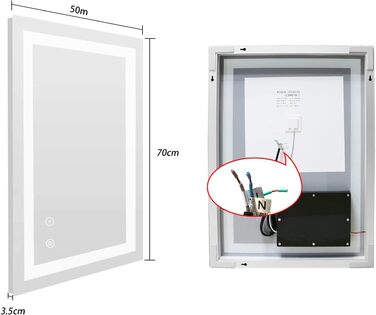 Дзеркало для ванної кімнати Sanitemodar LED 50x70 см з підсвічуванням, протизапотівальне, з сенсорним вимикачем