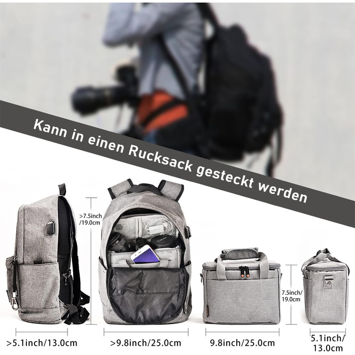 Сумка для камери FOSOTO DSLR-K101 сіра, для фотоапаратів та аксесуарів, з дощовиком, сумісна з Nikon, Canon, Sony