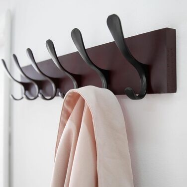 SKOLOO Coat Rack, Wooden, Carved Design, Stable Wall Hooks with 6 Hooks, 2-Pack, for Hanging Clothes, Coats, Hats, Jackets, Scarves, Backpacks, Hook Rail Wood All White 2 All White