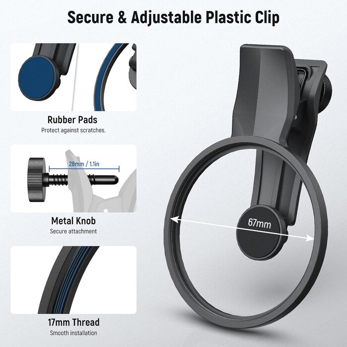 NEEWER 67mm Кріплення для CPL фільтра для смартфонів: циркулярний поляризаційний фільтр для об'єктивів камери, фотографія, сумісний з Android, Samsung Galaxy S25 Ultra, Google Pixel, Huawei, Xiaomi