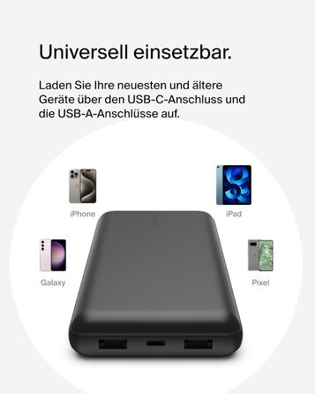 Powerbank Belkin 20000mAh з USB-C та USB-A: заряд для iPhone, Galaxy, Pixel, iPad, AirPods та інших пристроїв – Чорний