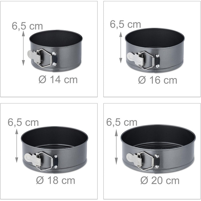 Набір форм для випічки Relaxdays, 8 шт., діаметр 14-28 см, нержавіюча сталь, антипригарне покриття, антрацит